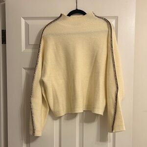 Anthropologie Cream Turtleneck Sweater with Brown trim